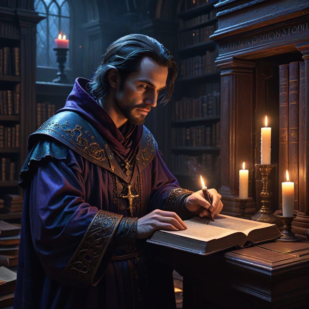 Ancient Library in Dark Academia Oil Painting