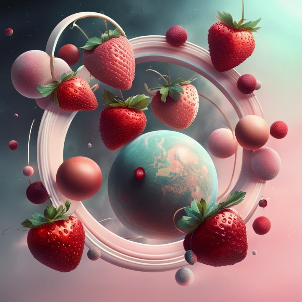 Cherry and Strawberry Planets in Pastel Aesthetic
