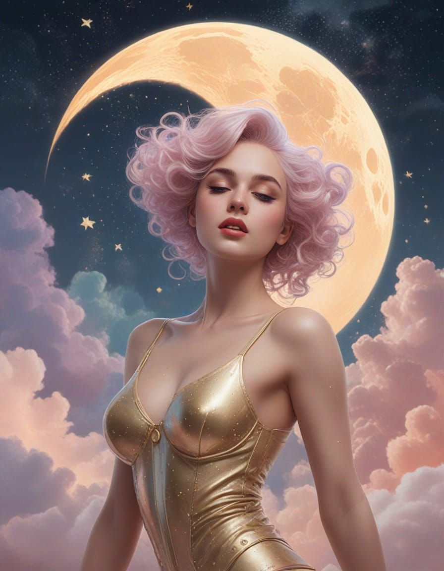 Celestial Pin-Up in Dreamy Sky Realm