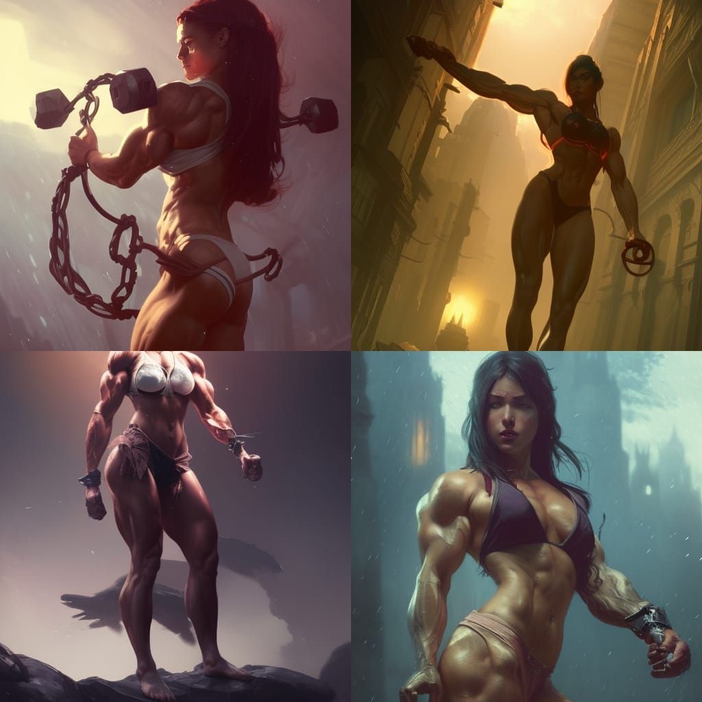 Detailed Muscle Girl in Dark Fantasy Style