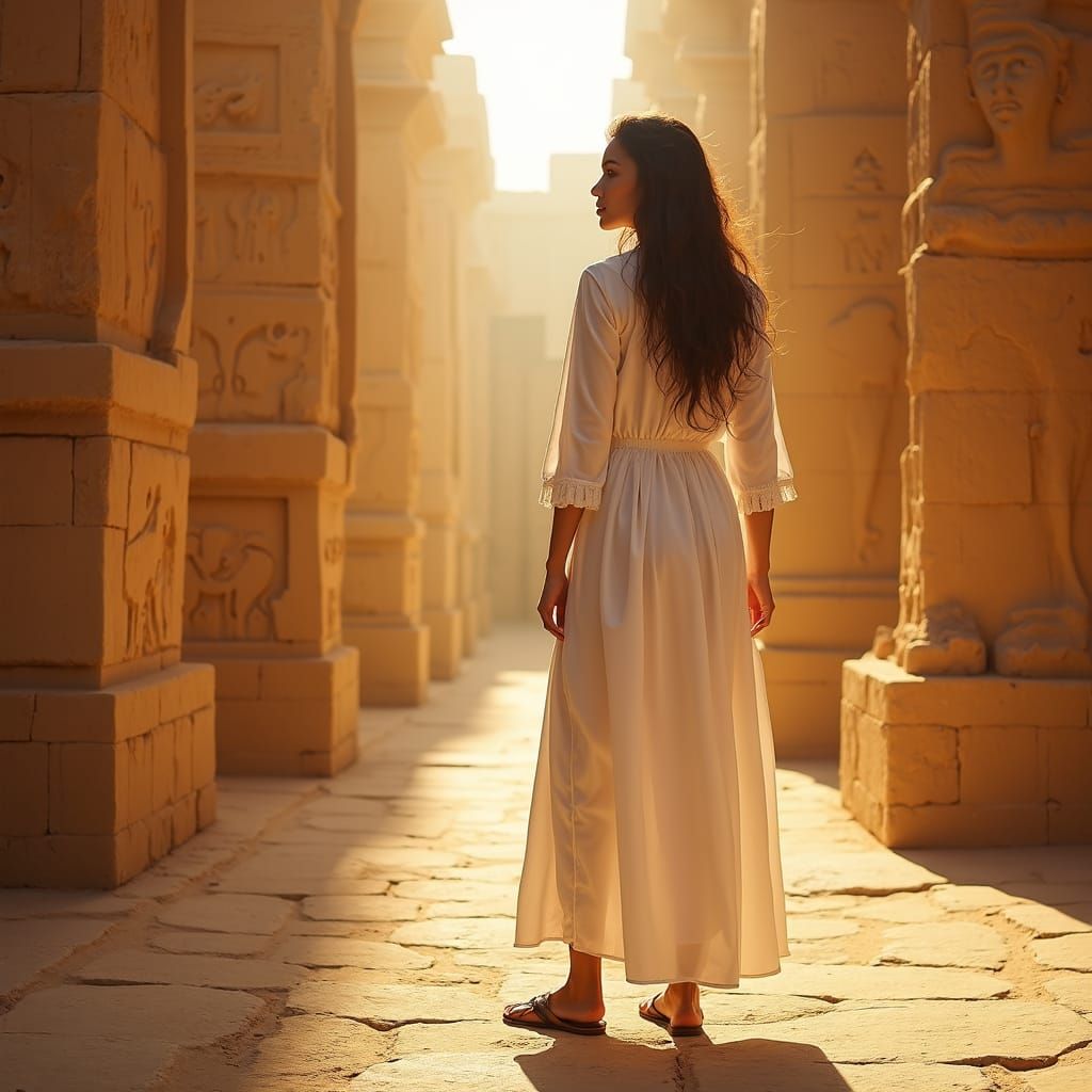 Egyptian Woman in Ancient Ruins, Realistic Portrait