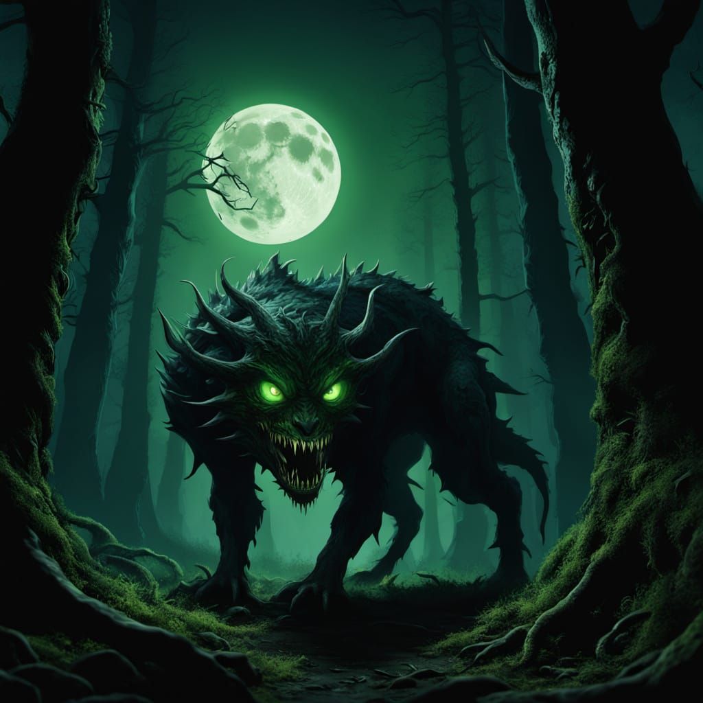 Eerie Meat Creature in Dark Fantasy Forest