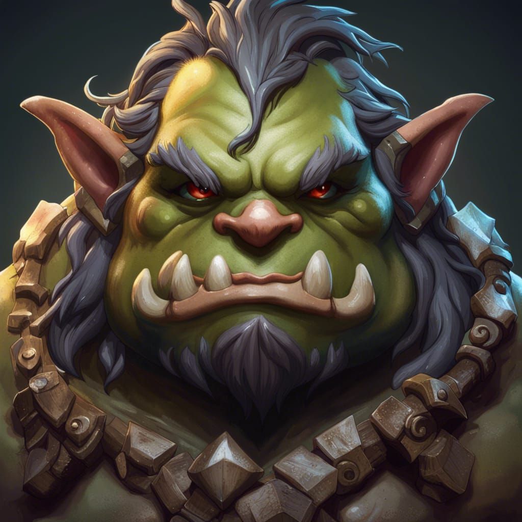 Hyperdetailed Chibi Ogre Portrait in Triadic Colors