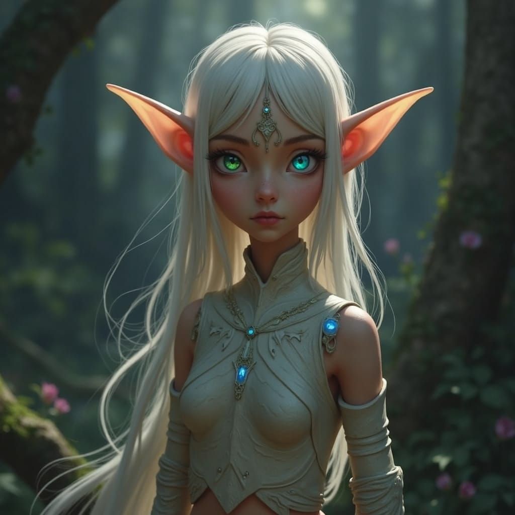 Dark Elf in Moonlit Forest, Dark Fantasy Style