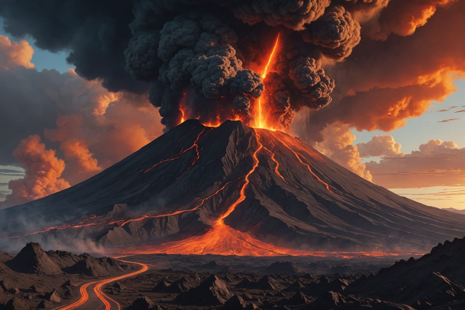 Volcanic Eruption: Explosive Power in Hyperrealistic Style