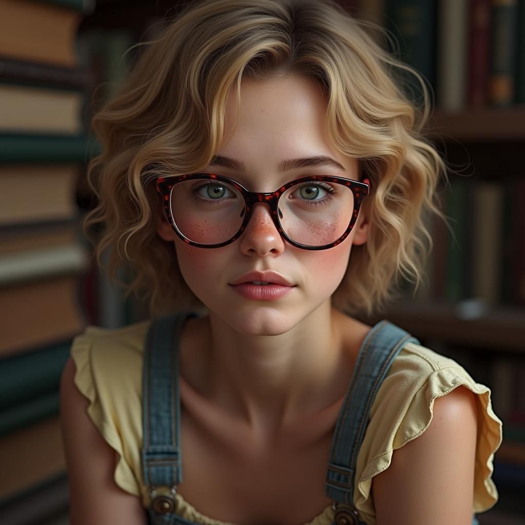 Portrait of a Young Woman in Antique Bookstore