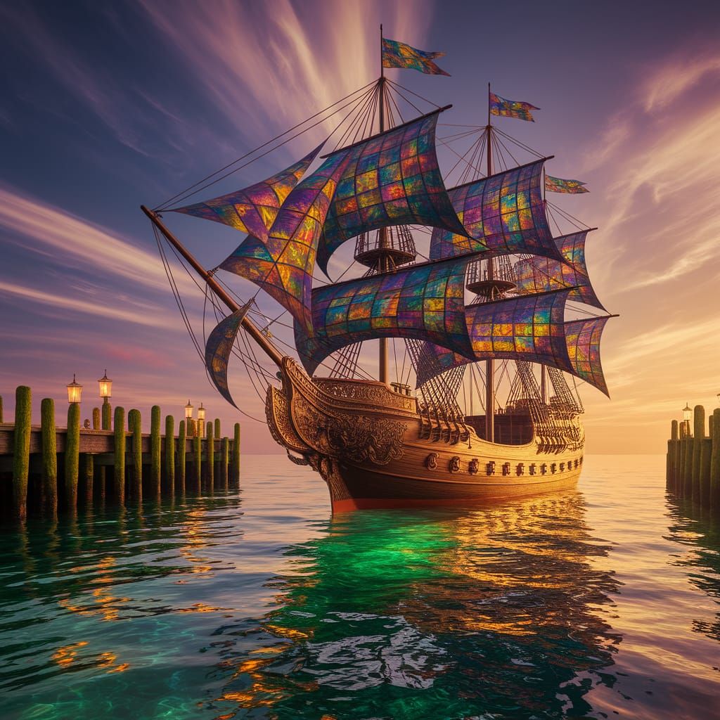 Majestic Galleon at Sunset Harbor