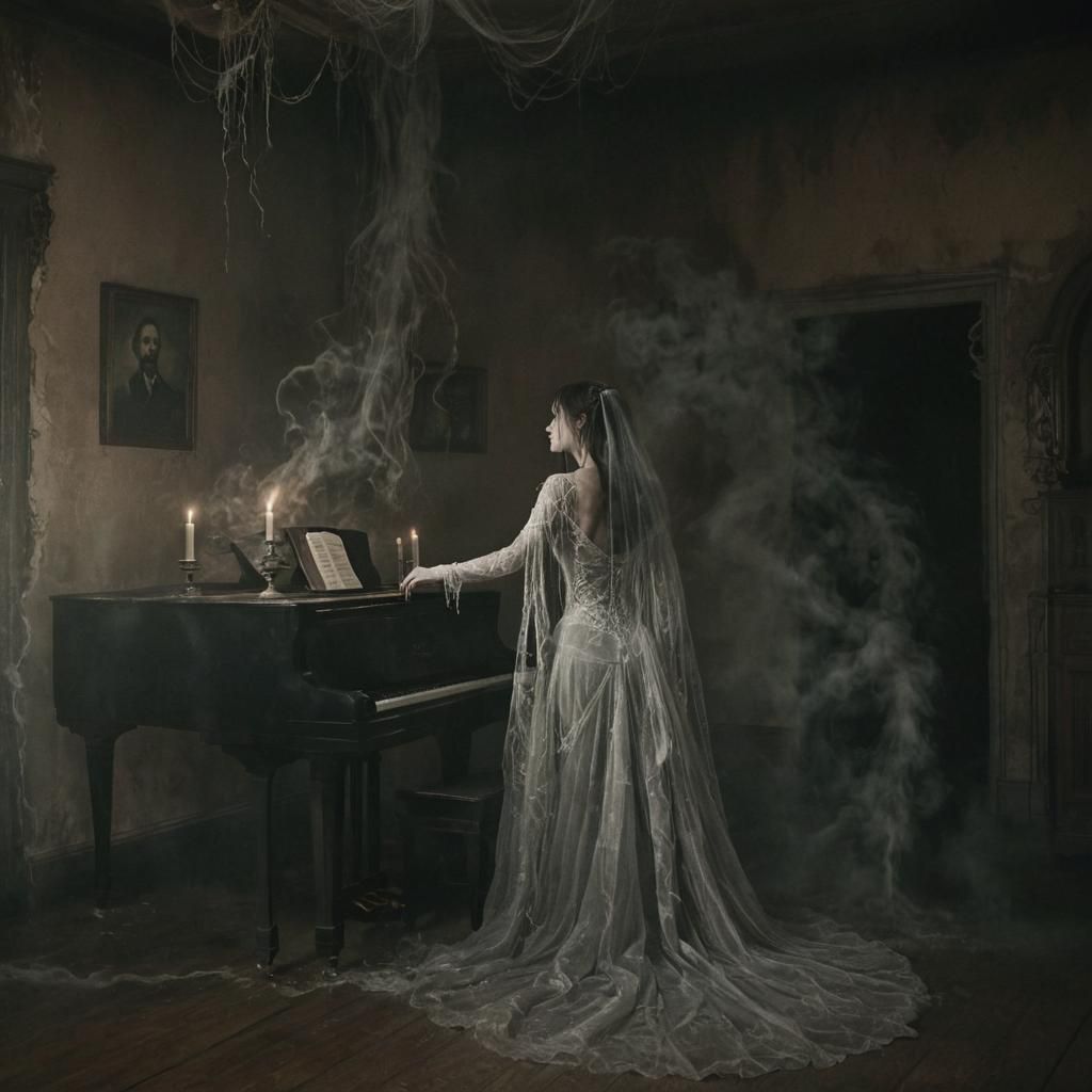 Ghostly Apparition in Dimly Lit Room: Dark Fantasy Art