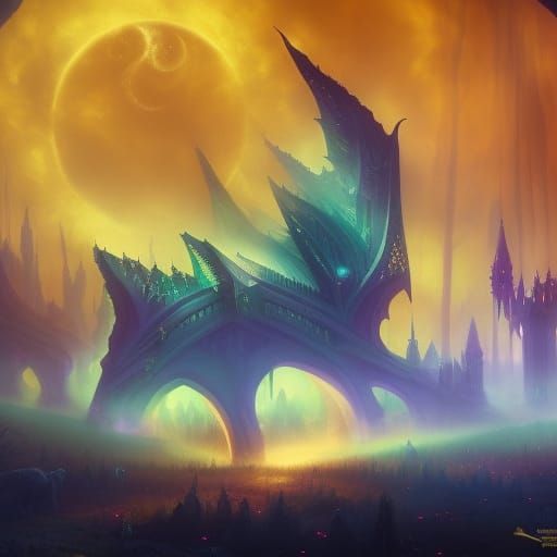 Gothic Castle in Mystical Glade: Dark Fantasy Concept Art