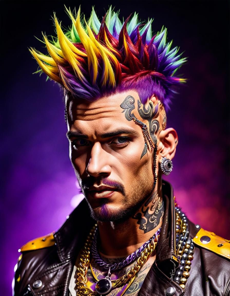 Galactic Art Nouveau Portrait with Multicolored Mohawk