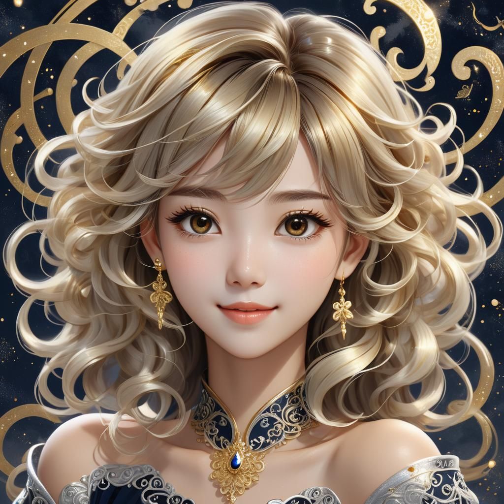 Anime Portrait of Woman with Moonscape Background