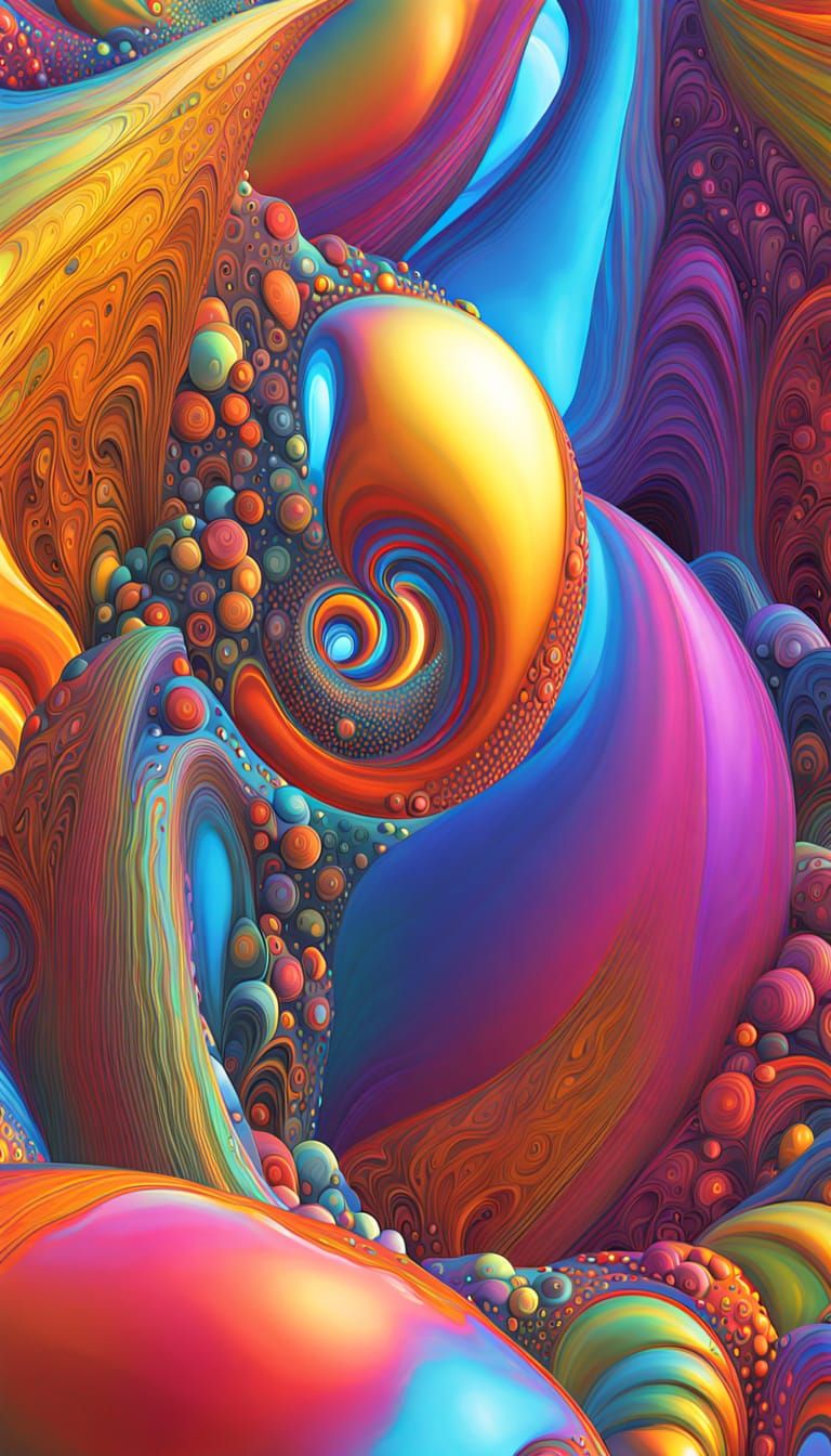 Iridescent 3D Sound Waves in Psychedelic Surrealism