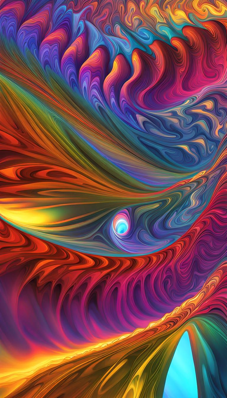 Iridescent Sound Waves in Geometric Psychedelic Art Style