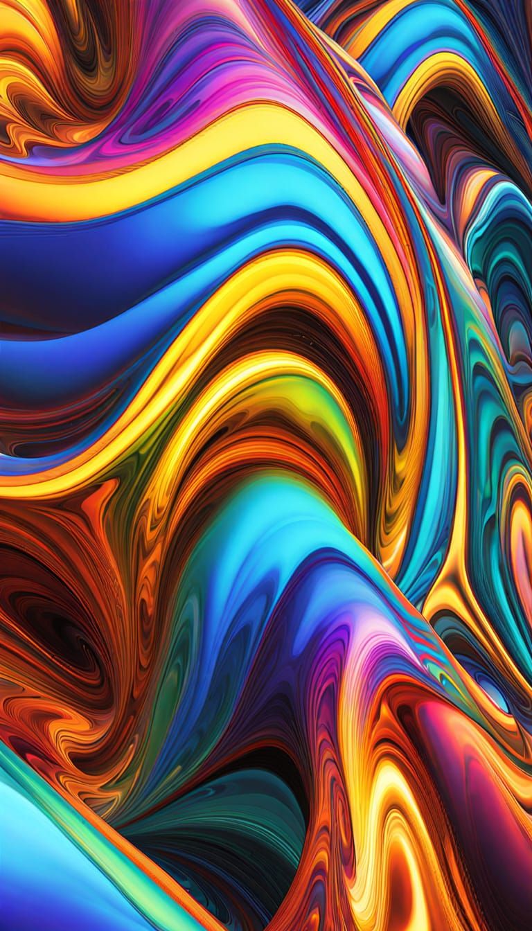 Iridescent 3D Sound Waves in Psychedelic Surrealism