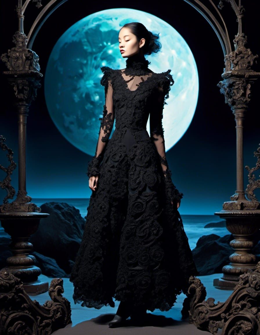 Gothic Shadow Culotte Suit in Edgy Fashion Photograph