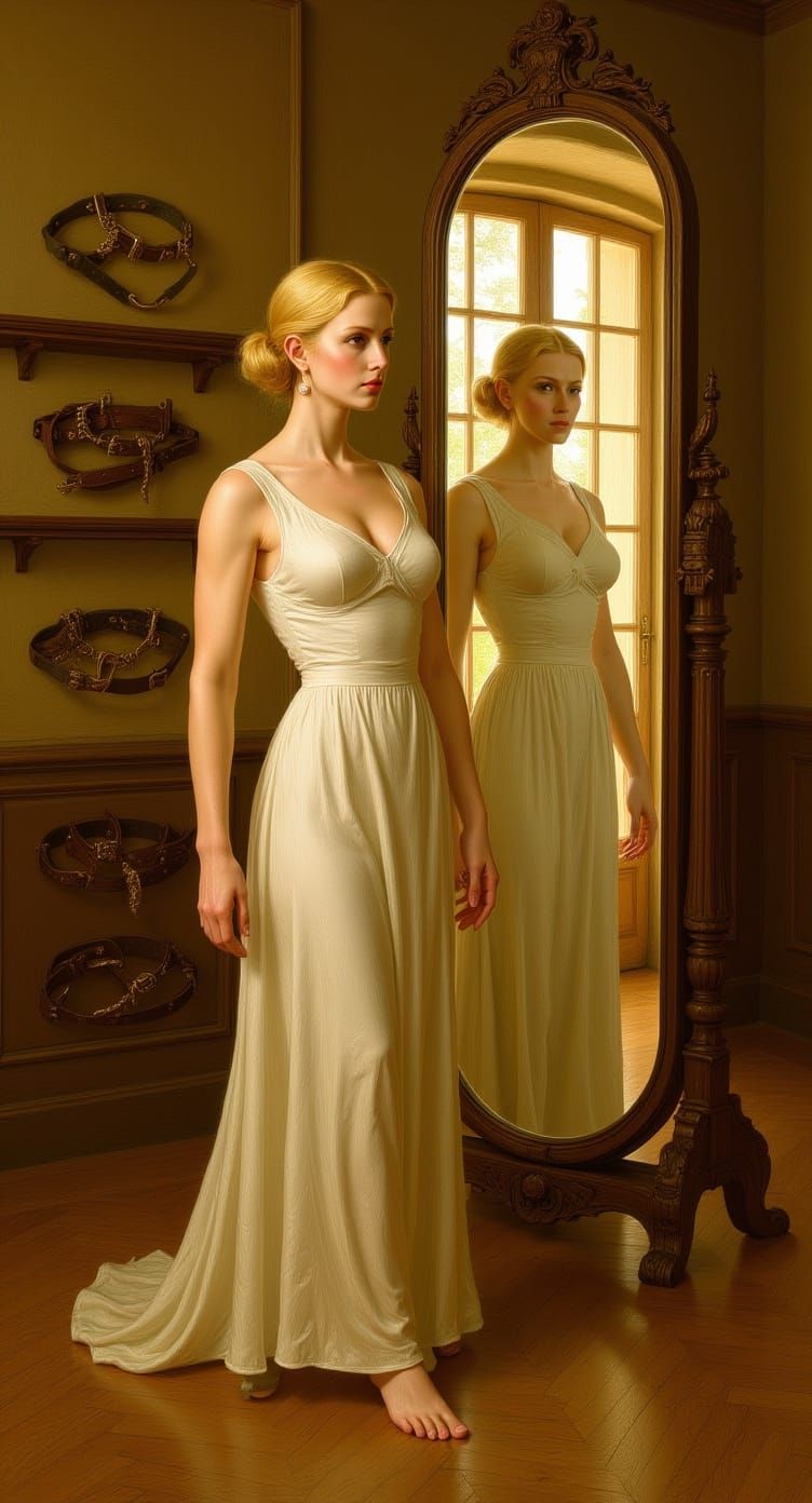 Elegant Woman in Italian Boutique, Art Nouveau Style