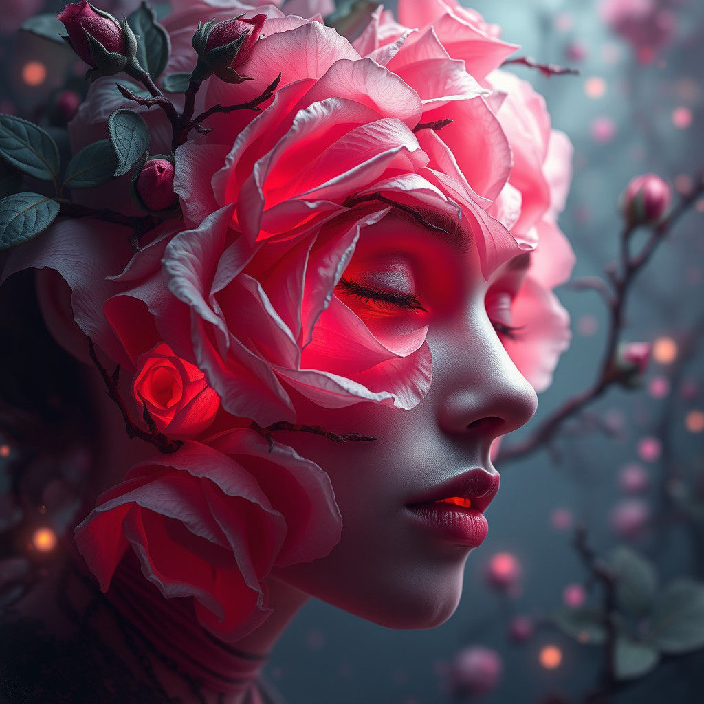 Ethereal Rose Woman: A Conceptual Art Portrait