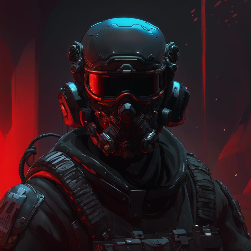 Soldier in Skull Mask in Industrial Setting