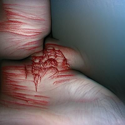Disturbing Self-Harm Scene in Graphic Horror Style