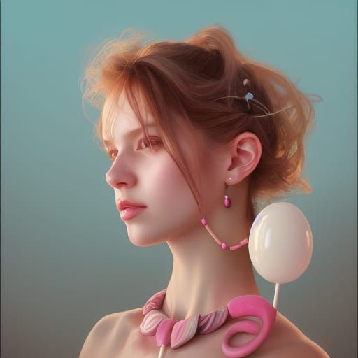Aesthetic Girl with Lollipop in Digital Art Style