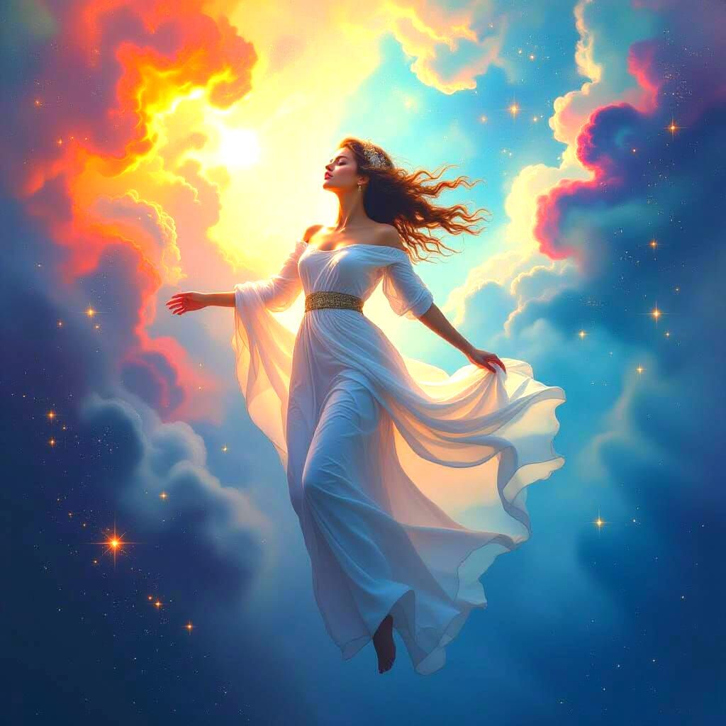 Ethereal Woman in Cosmic Nebula, Noir Aesthetic