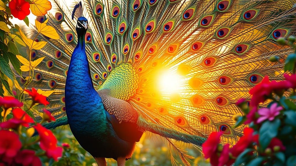Majestic Peacock in Vibrant Garden