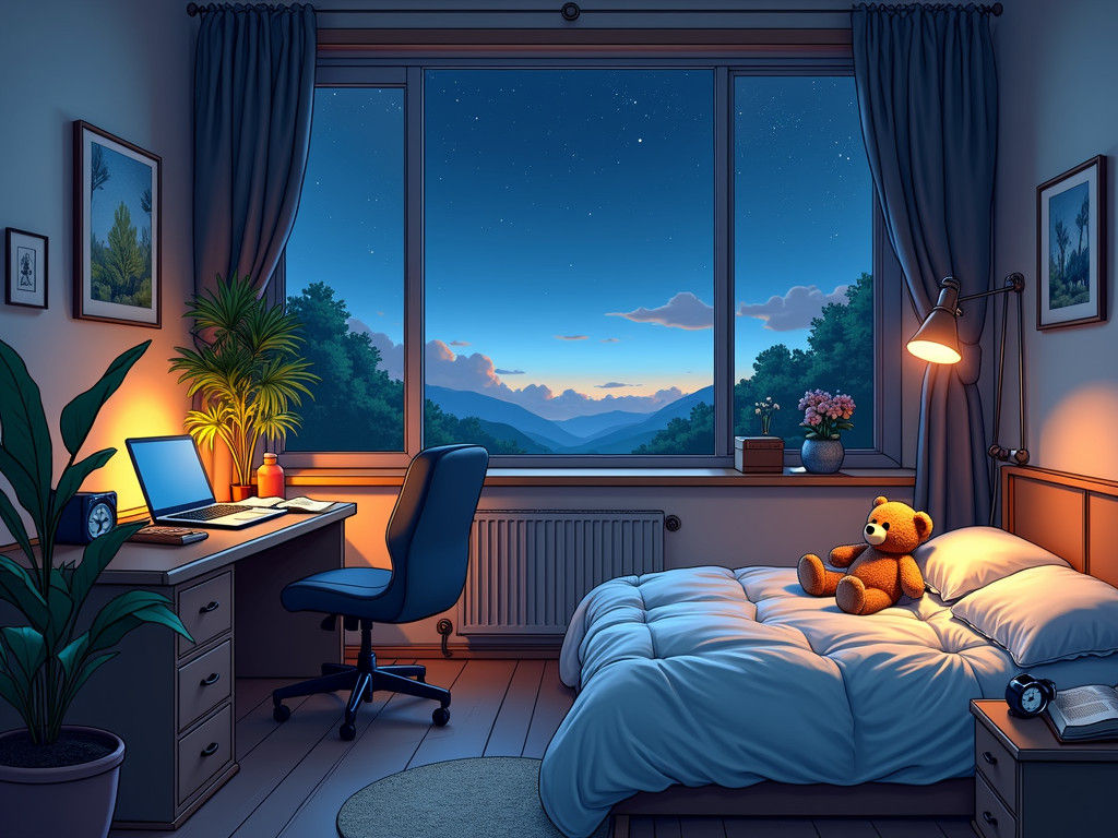Cozy Bedroom Illustration at Twilight