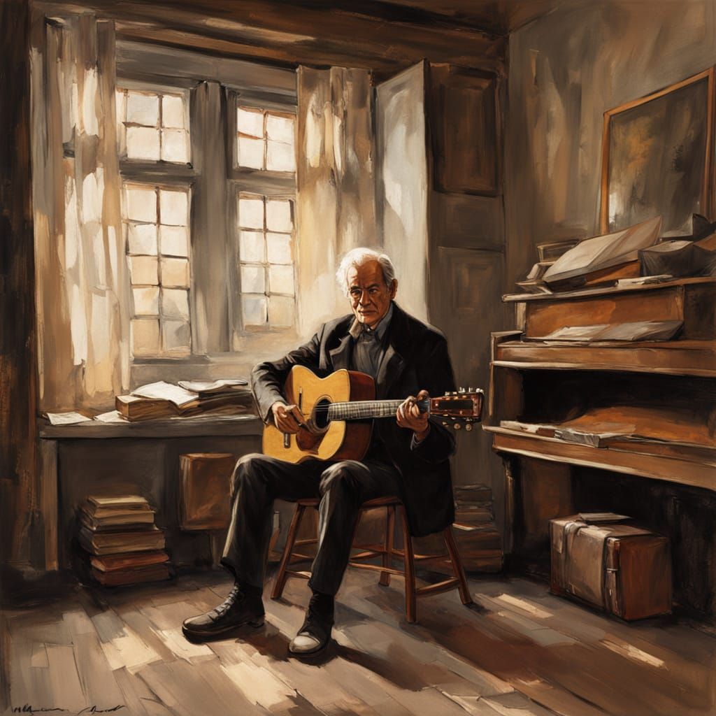 Warmly Lit Music Room Study in Earthy Tones