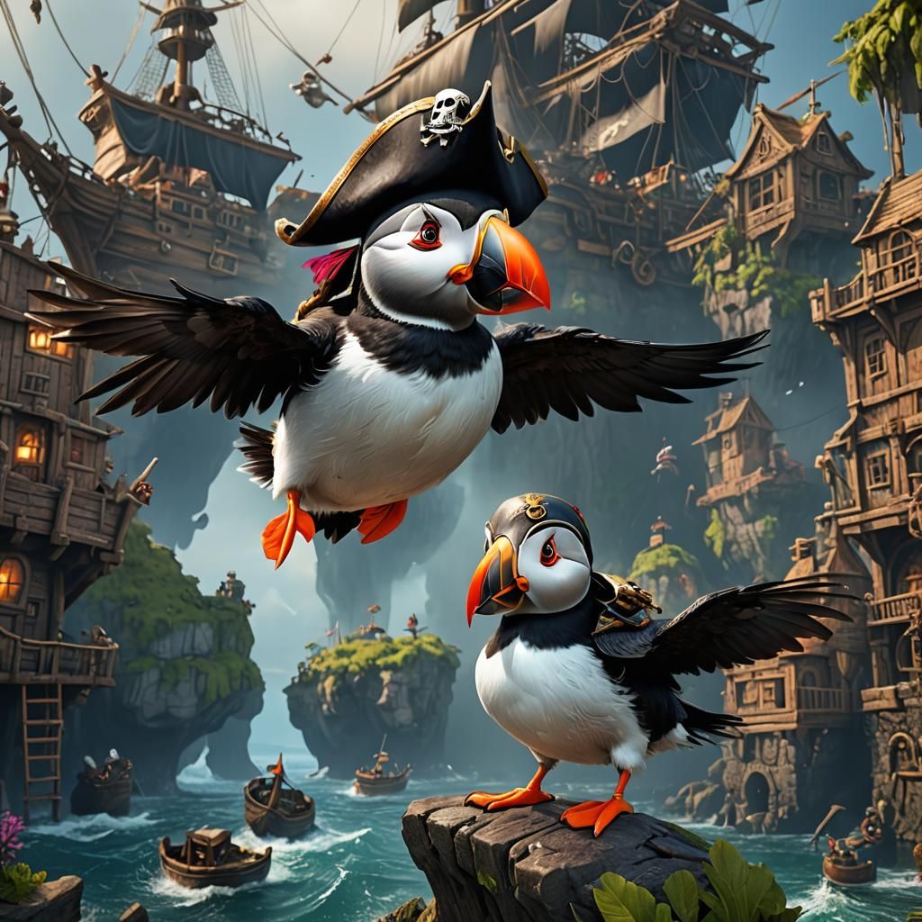 Detailed Pirate Puffin Concept Art in Deep Color