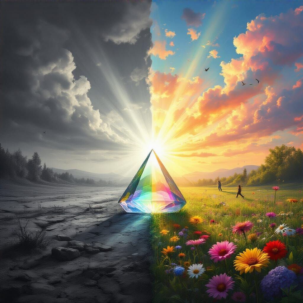 Prismatic Refraction: Monochrome to Vivid Transformation