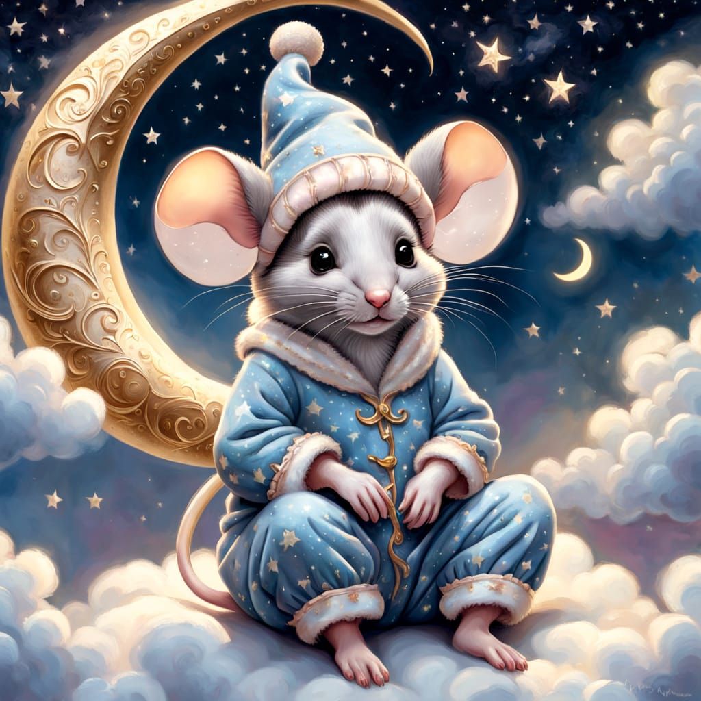 Whimsical Mouse in Moonlit Slumber