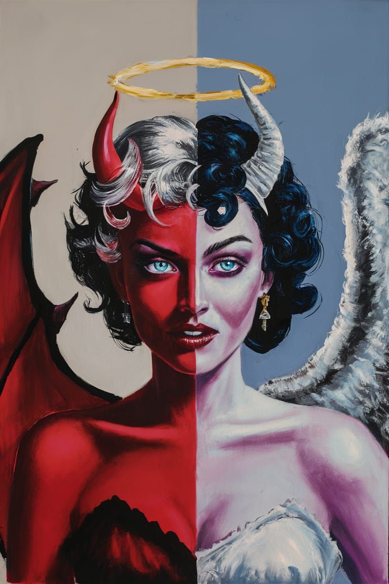 Angelic Devil: A Vibrant Acrylic Painting of Duality