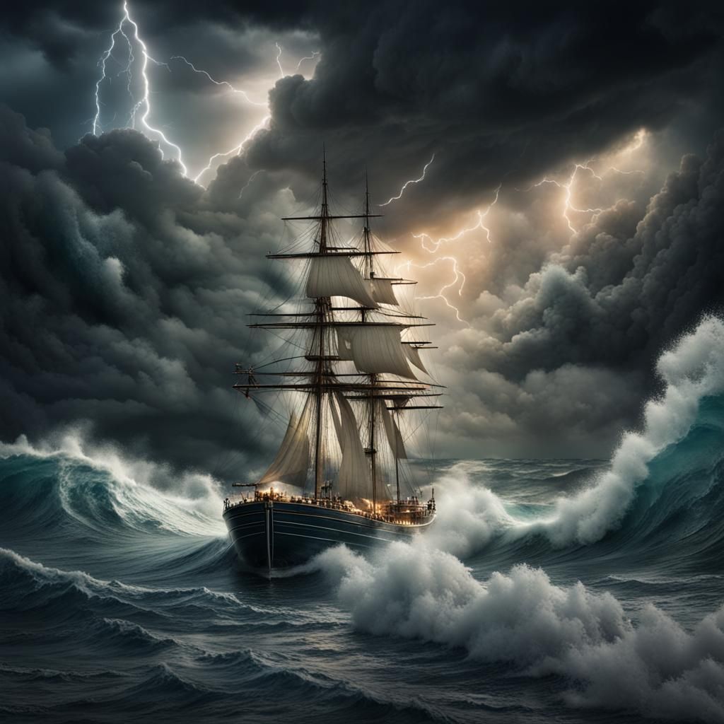 Dramatic Boat Journey Through Stormy Seas