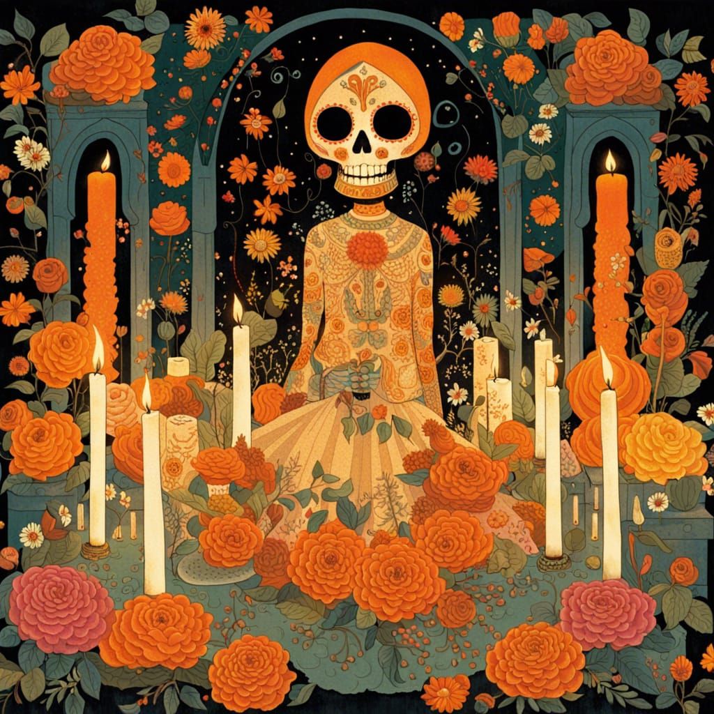 Ornate Altar to Santa Muerte for Día de los Muertos