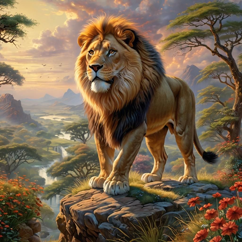 lion standing on top of a cliff