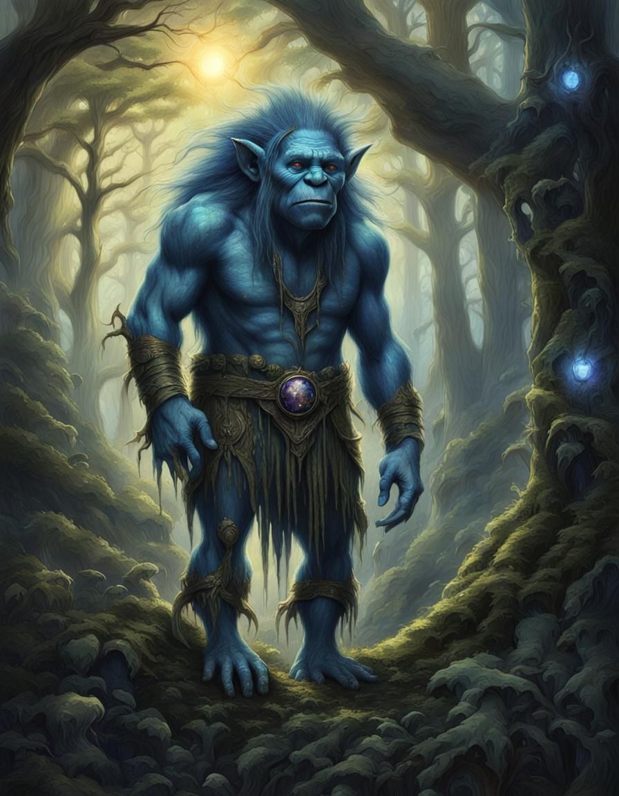 Troll in Mystical Forest, Fantasy Art