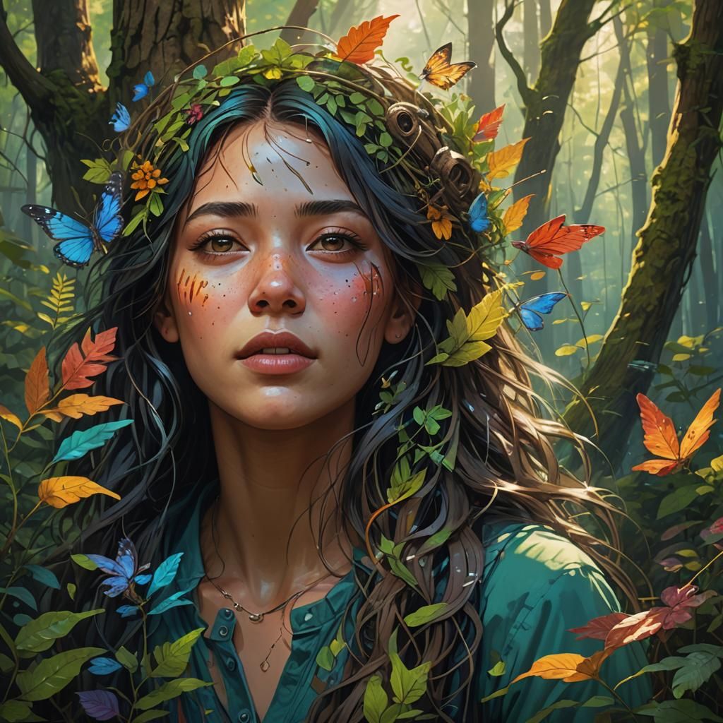 Hyperrealistic Forest Singer: Splash Art Concept