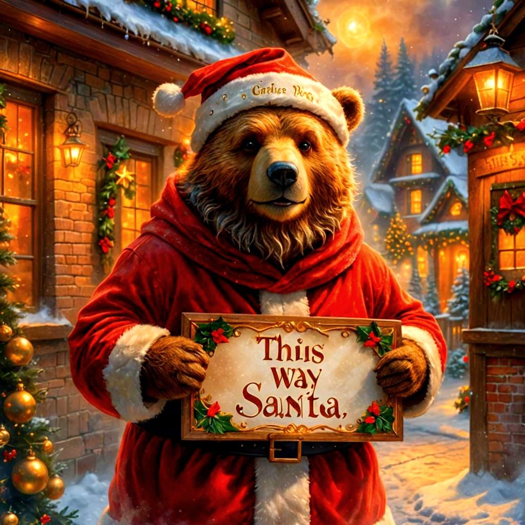 Festive Santa Bear Directs Santa, Hyperrealistic