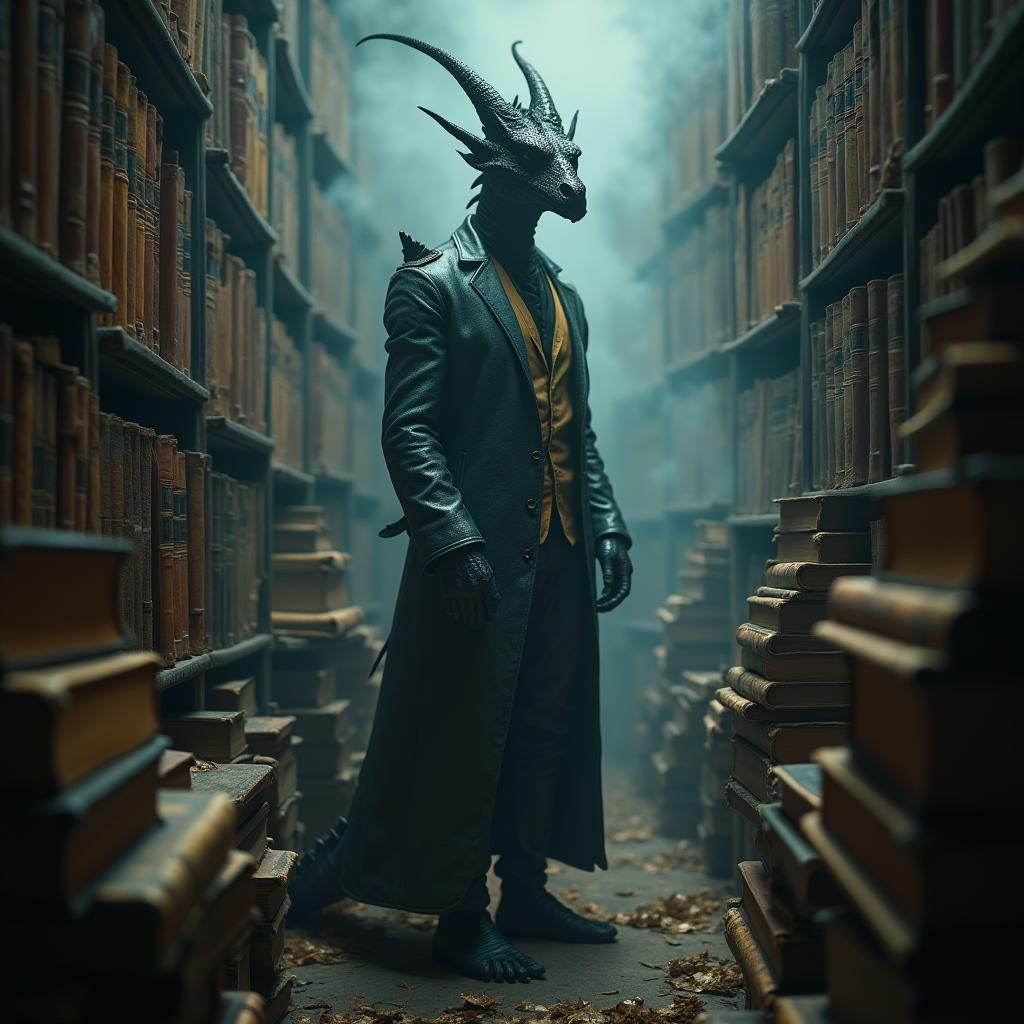 Fantasy Librarian in Mystical Library: Cinematic Film Aesthe...