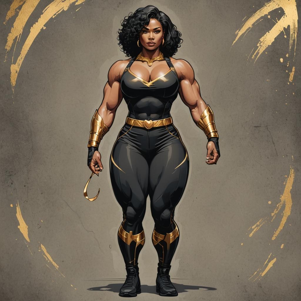 Illustrative Portrait: Confident, Muscular Woman in Gold