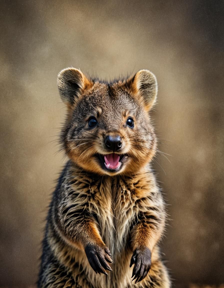 Smiling Baby Quokka: Hyperrealistic Professional Photography