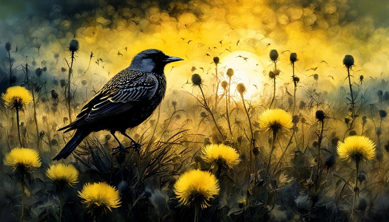 Vibrant Yellow Sunrise Over Starling Meadow