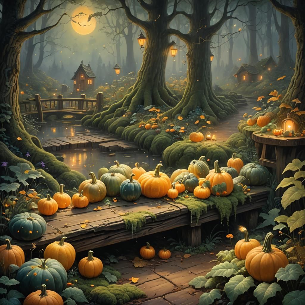 Enchanted Squash: A Thomas Kinkade-Inspired Fantasy