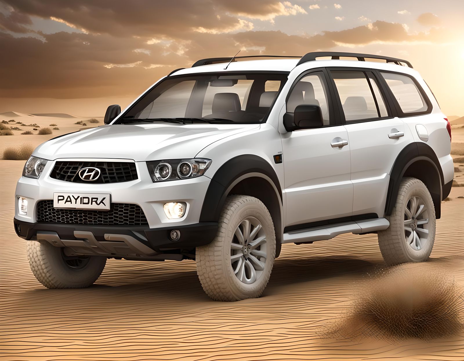 White 2013 Hyundai Pajero Sport in Desert 3D Render