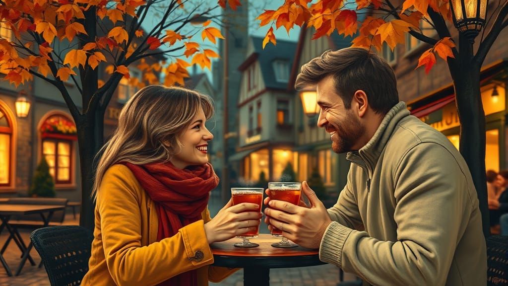 Cozy Autumn Night at Quaint Cafe as Post-Impressionist Paint...