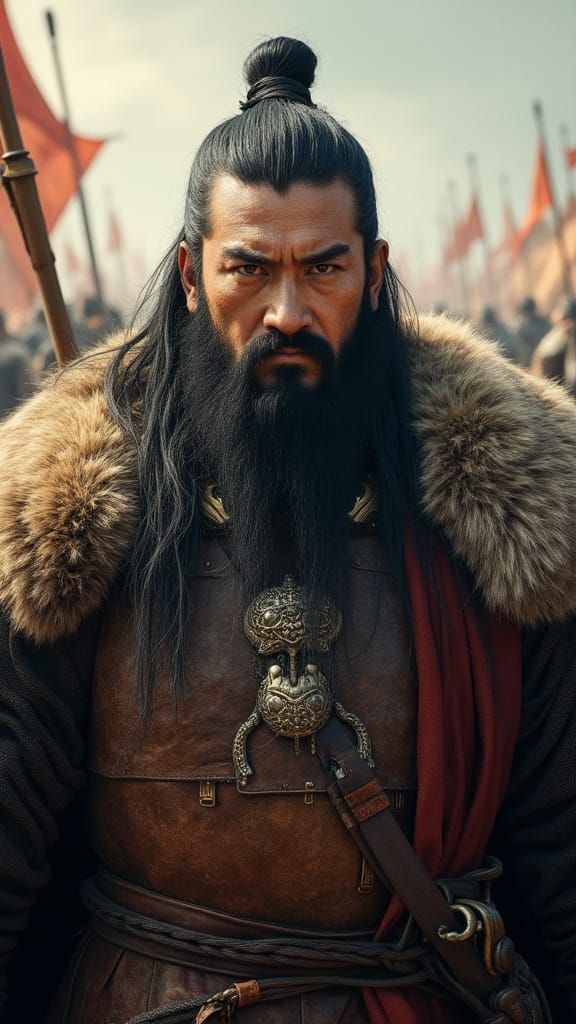Epic Portrait of Genghis Khan in Traditional Mongol Armor