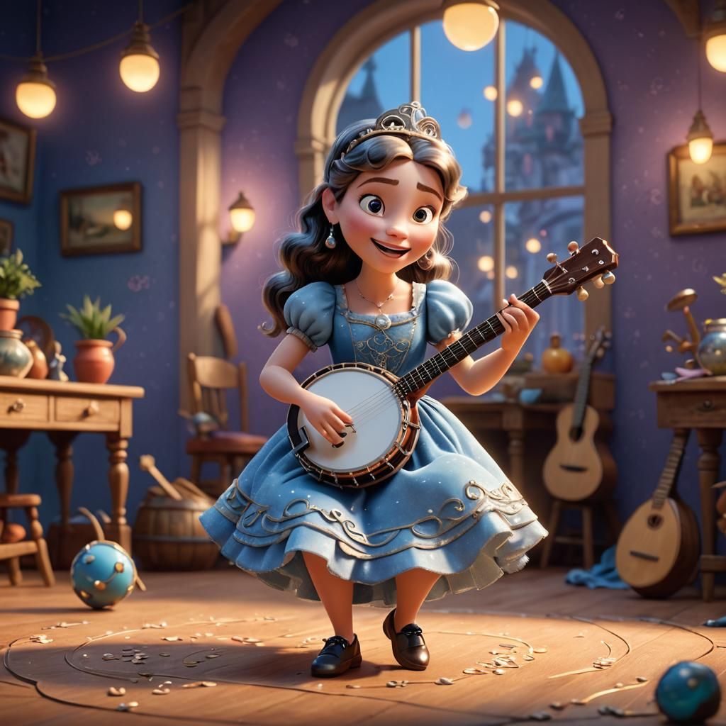 Cinderella Plays Banjo: Pixar-Style 3D Art