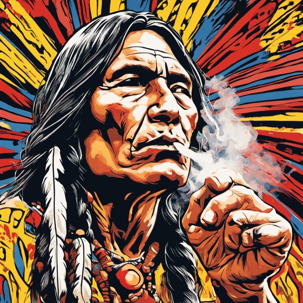 Native American Smoke Signals in Pop Art Style