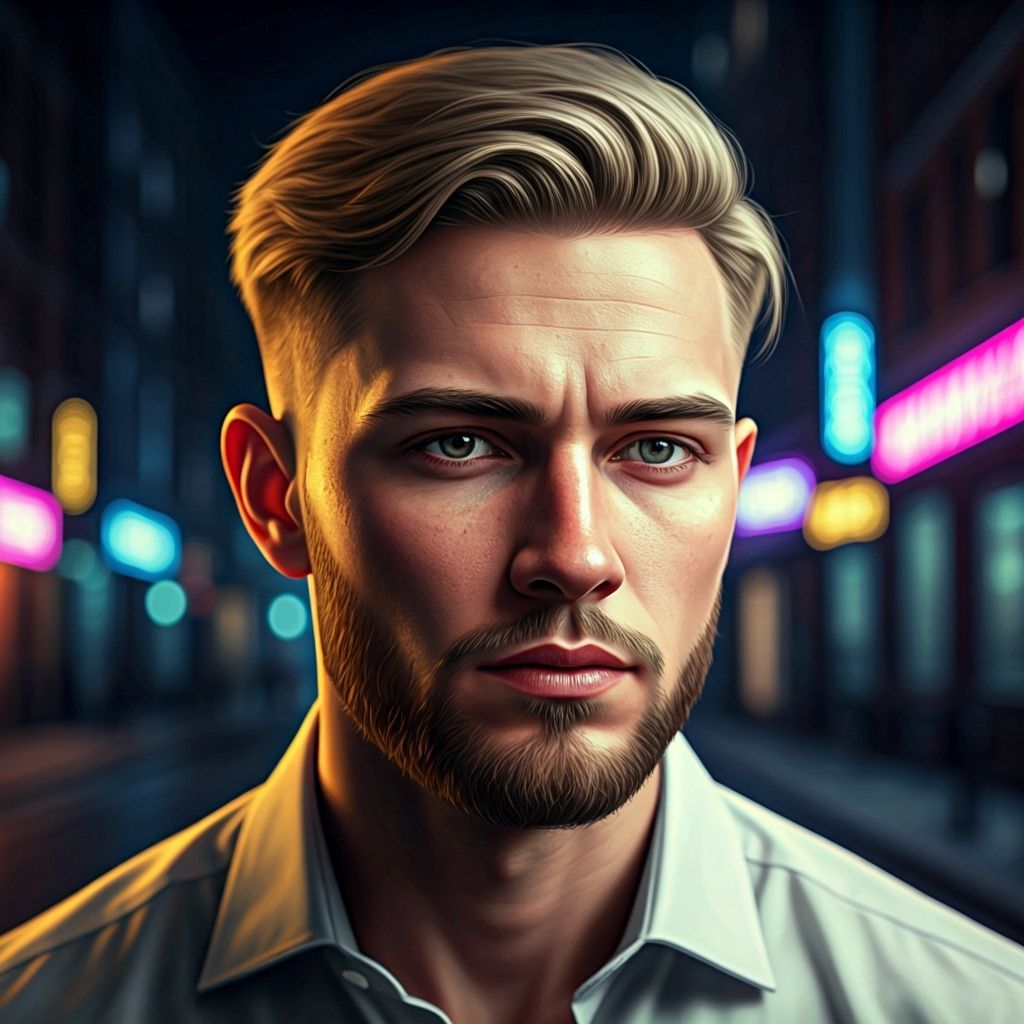 Realistic Young Man in City at Night