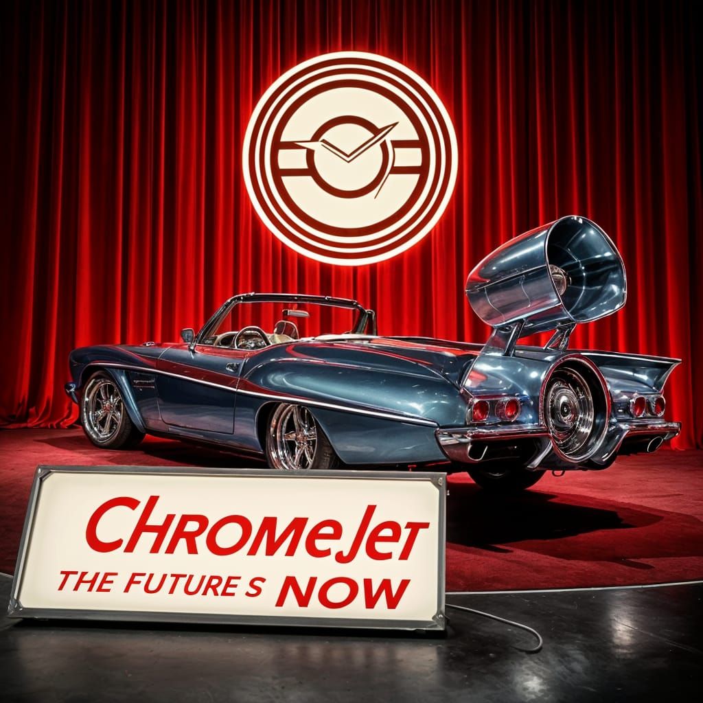 Retro Futuristic Car on a Fabulous Stage